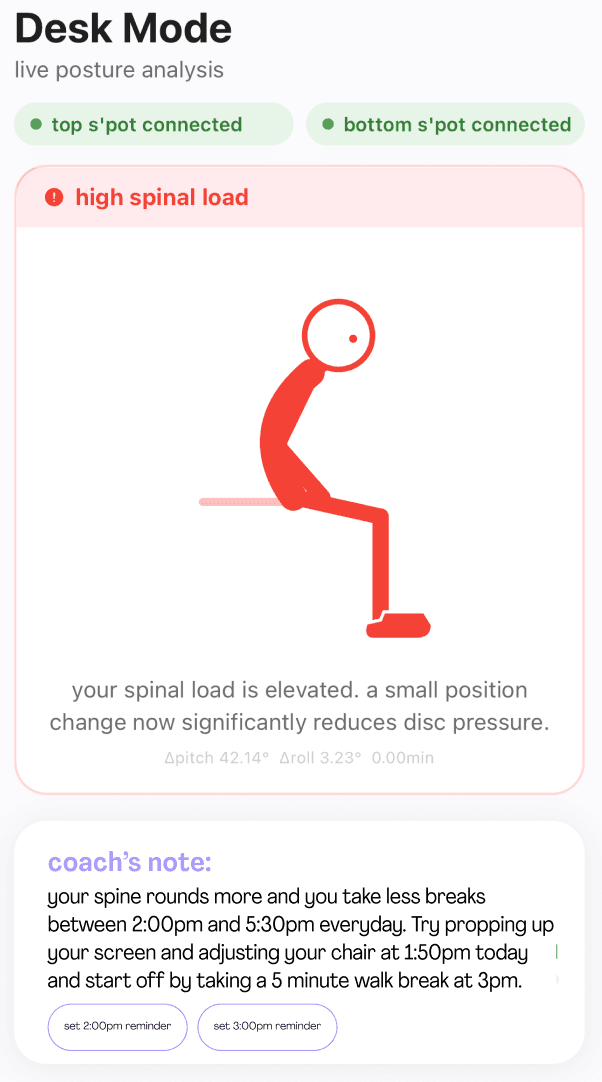 s'up app desk mode coaching insight based on your routine